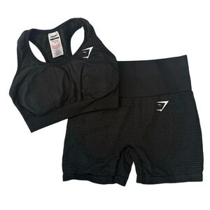 Gymshark Seamless Set Energy Sports Bra Vital Shorts Compression Fit Black sz S